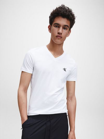 Calvin Klein Ruhák HU455111 | Calvin Klein Slim V-Neck Férfi Póló Világos Fehér